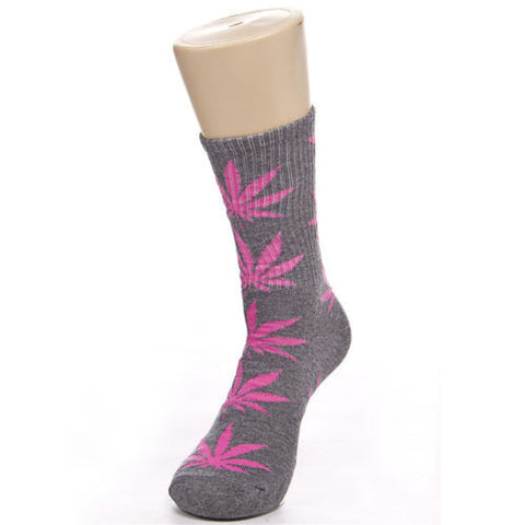 Weed Leaf Socks Gray Rose Pink