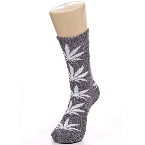 Weed Leaf Socks Gray White