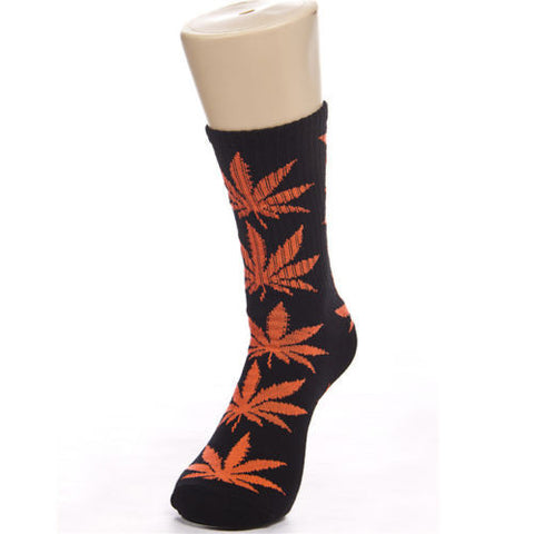 Weed Leaf Socks Black Orange