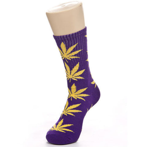 Weed Leaf Socks Purple Yellow