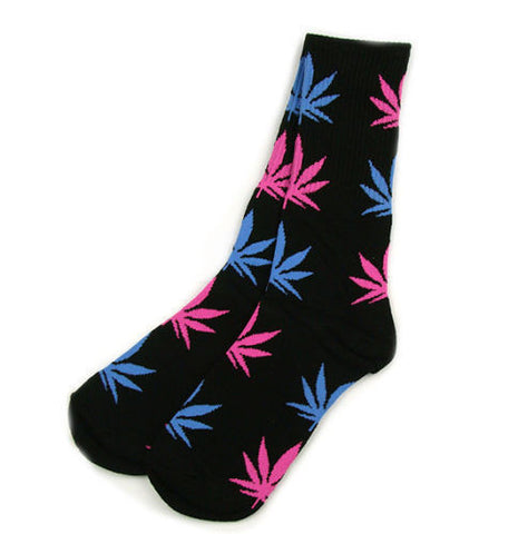 Weed Leaf Socks Black Blue Pink