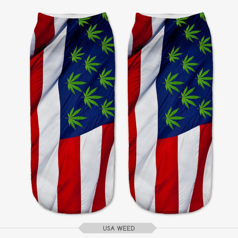 USA Flag Marijuana Leaf Emoji Weed Socks 3D Print