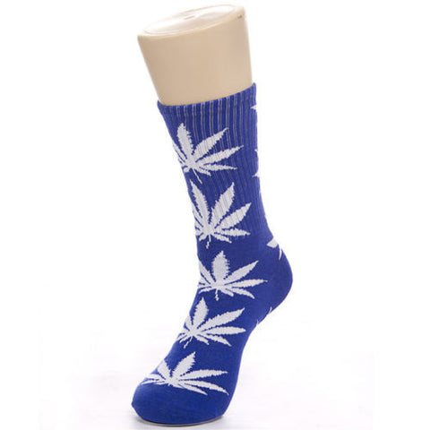 Weed Leaf Socks Blue White