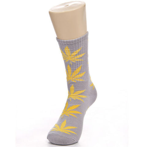 Weed Leaf Socks Gray Yellow