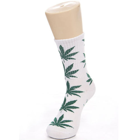 Weed Leaf Socks White Green