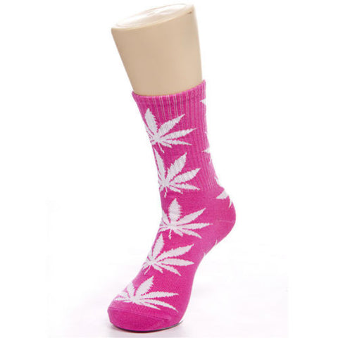 Weed Leaf Socks Pink White