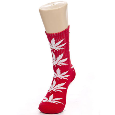 Weed Leaf Socks Red White