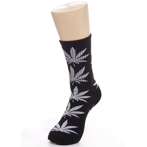 Weed Leaf Socks Black White