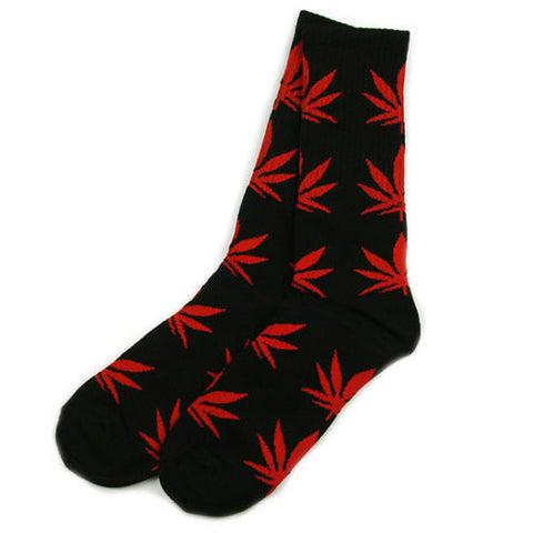 Weed Leaf Socks Black Red