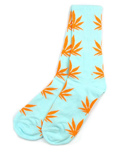 Weed Leaf Socks Blue Orange